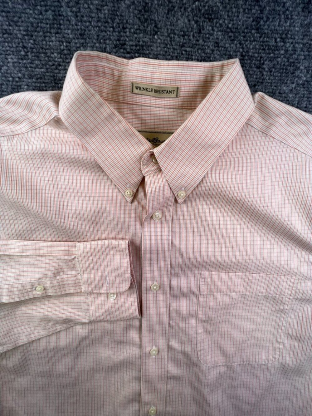EDDIE BAUER Men's Shirt Size Large Check Orange Button Up Long Sleeve Adult